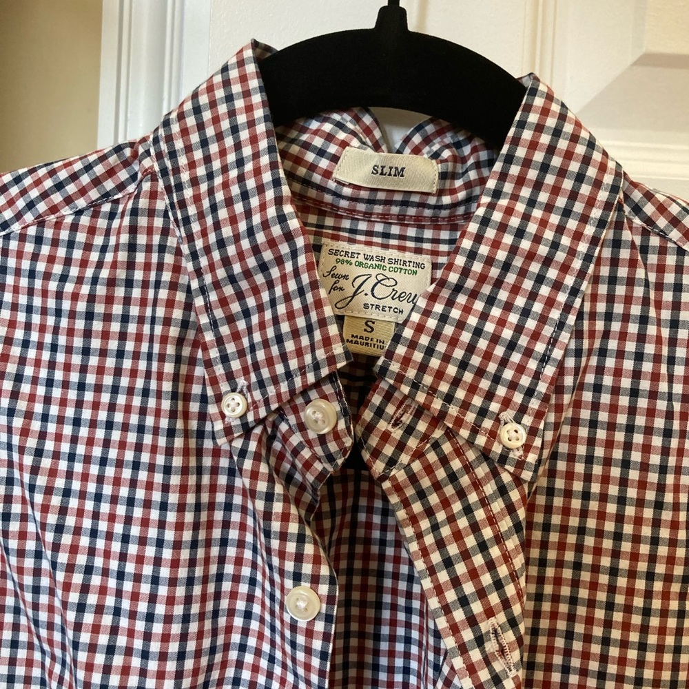 Mens J Crew button down shirt size S red checks